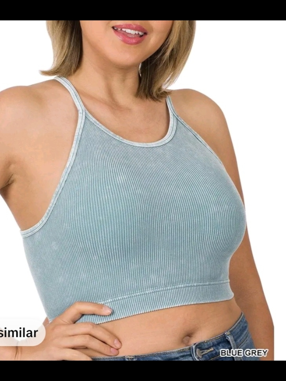 Zenana Curvy Mineral Washed Ribbed Cropped Racerback Tank Top Brami -2X/3X
